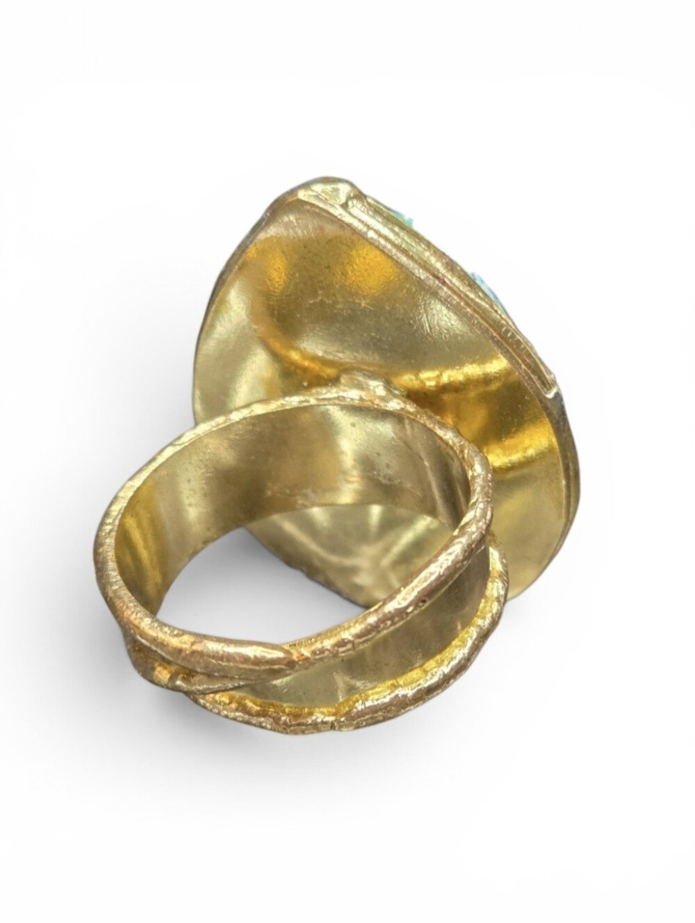 Incredible 18k Gold Plated Artisan Chrysocolla Malachite Natural Stone Ring - Picture 5 of 7